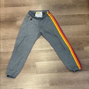 Aviator Nation Gray Sweatpants with Rainbow Stripe
